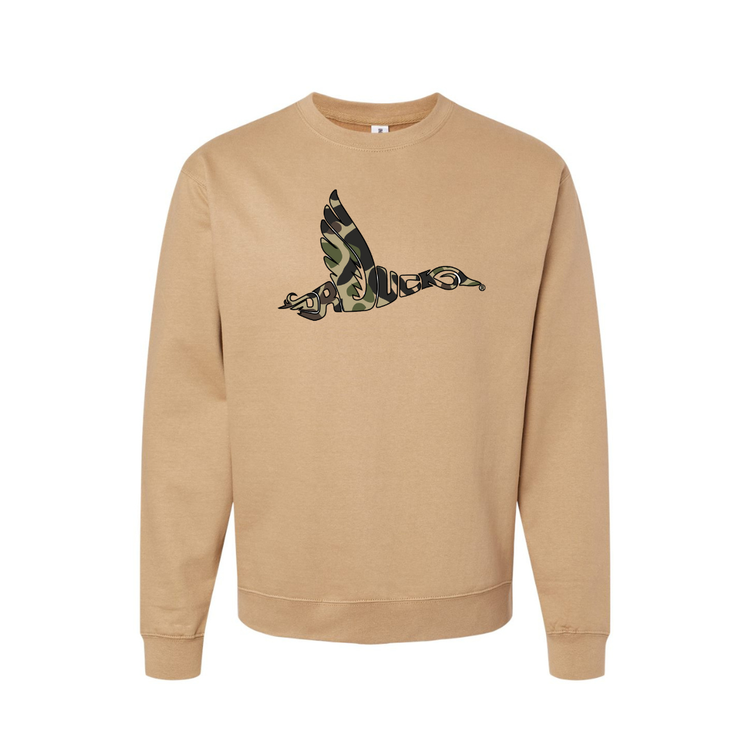 MIDWEIGHT CREWNECK SWEATSHIRT OLD SCHOOL CAMO LOGO SANDSTONE Dr Duck Company