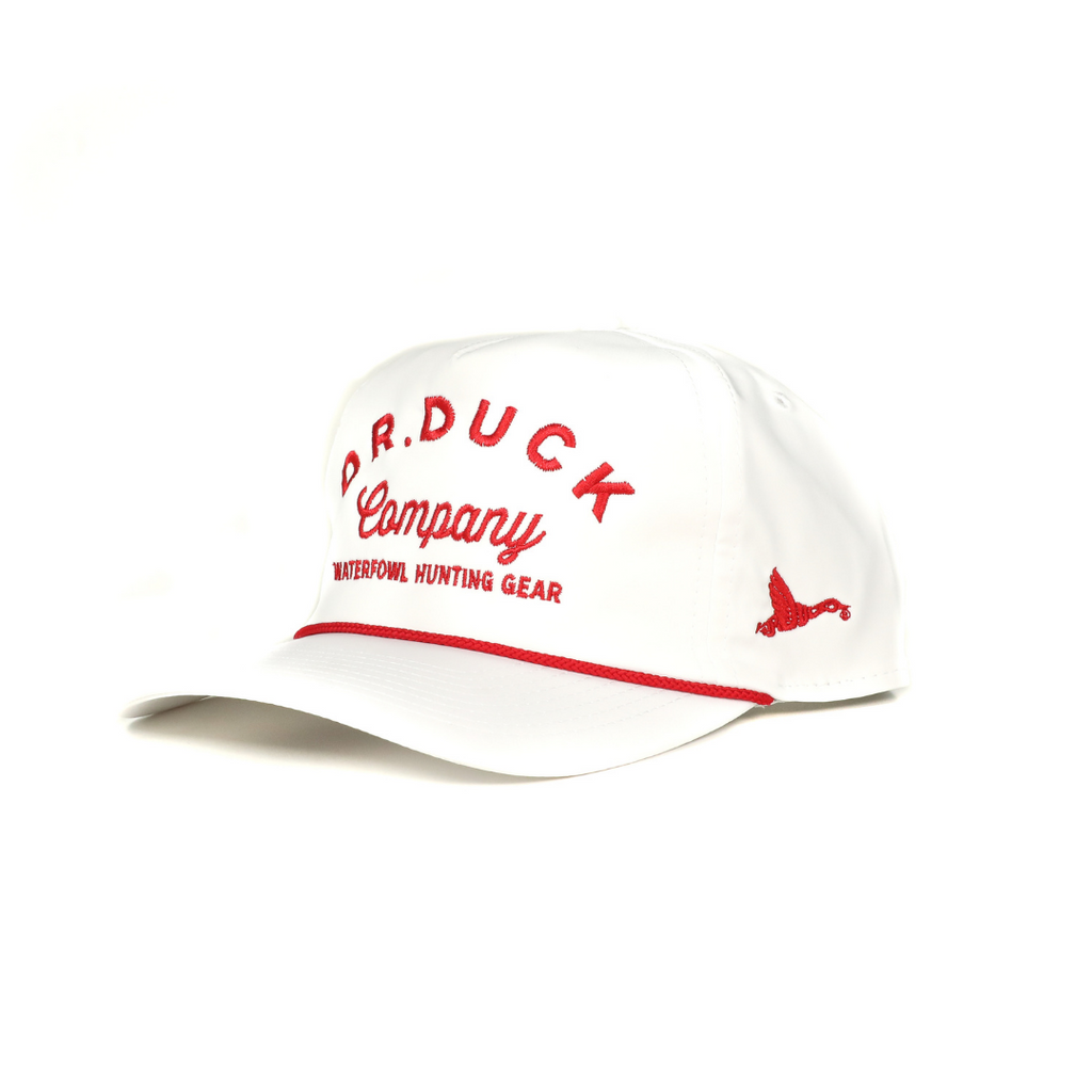 DR. DUCK CO. OLD SCHOOL COMPANY LOGO SNAPBACK HAT WHITE/RED